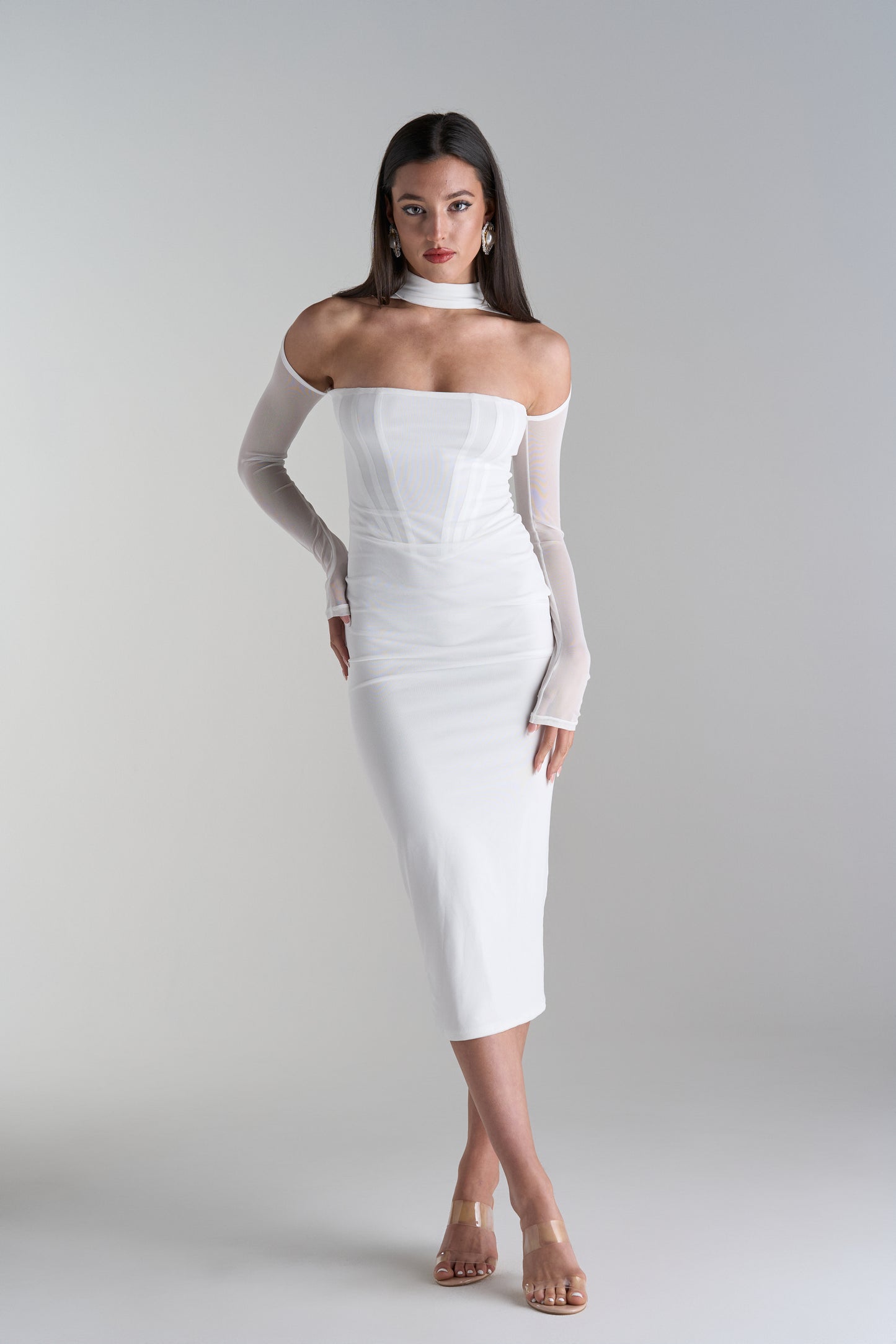 Model Wearing Callisandra Midi Dress