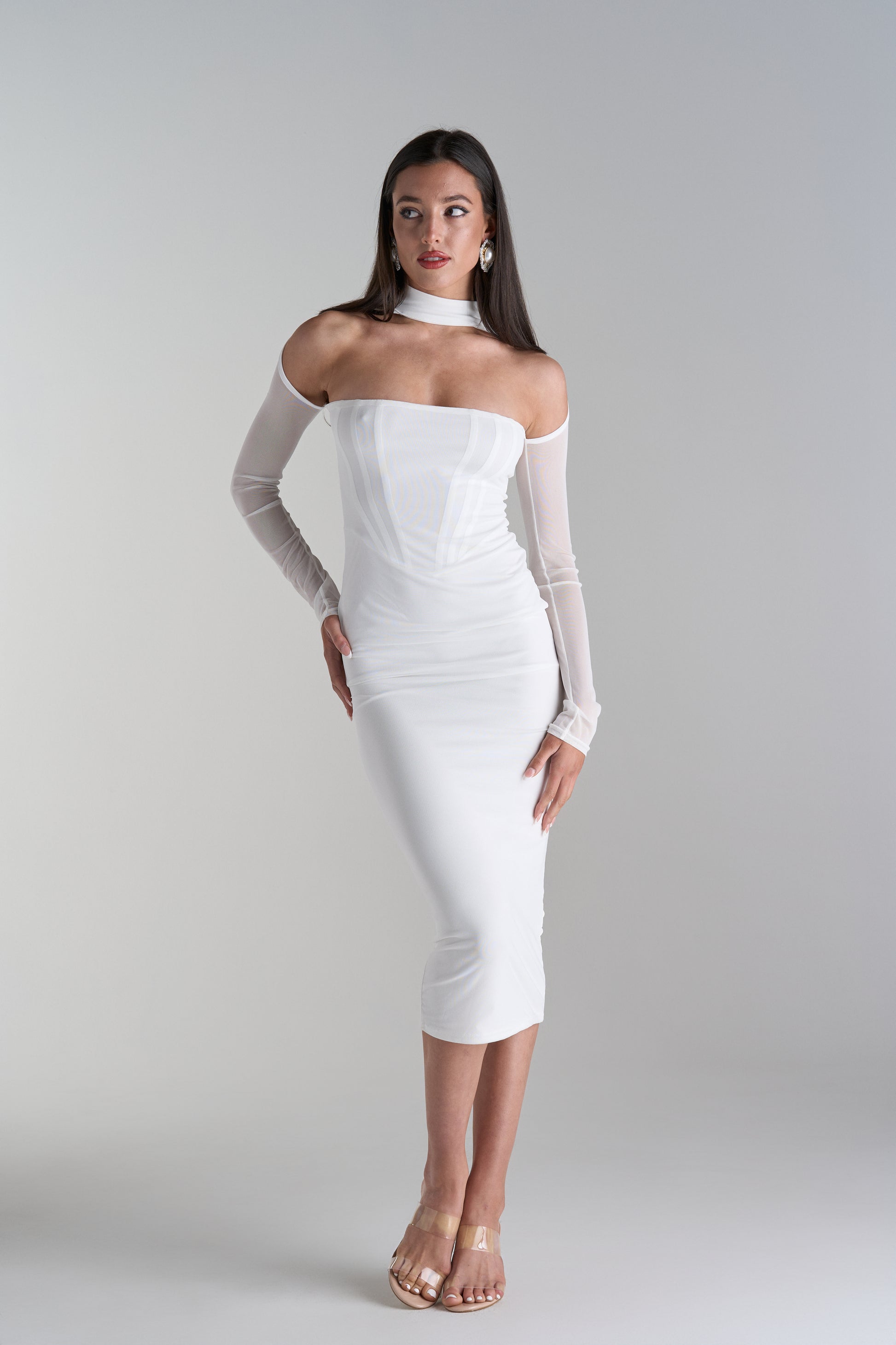 Model Wearing Callisandra Midi Dress