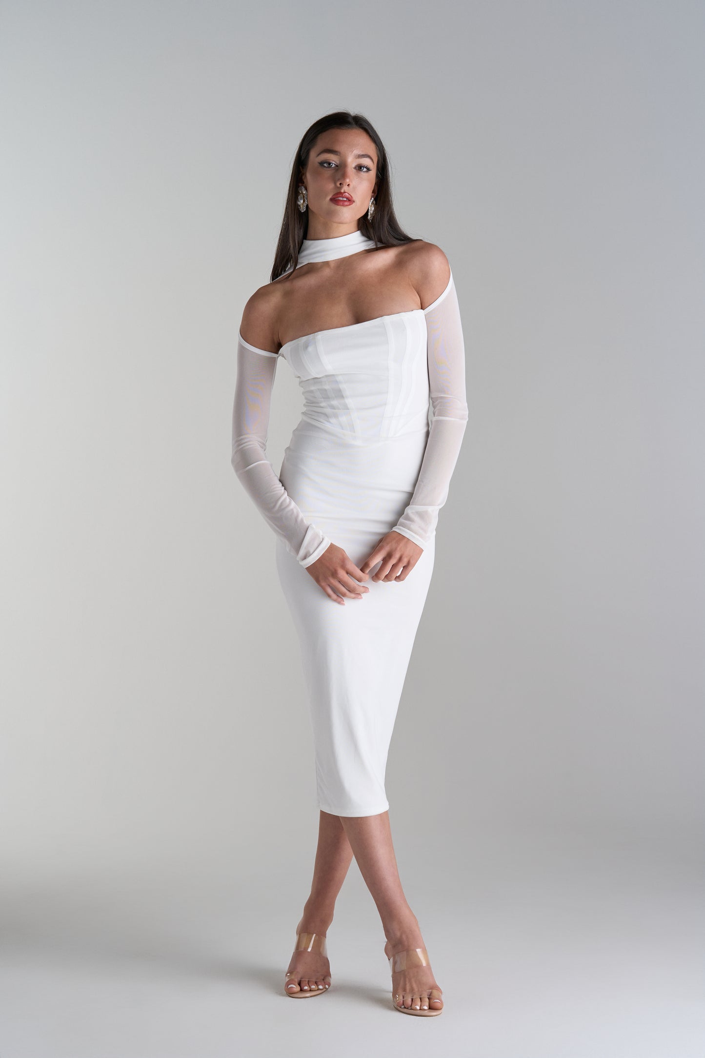 Model Wearing Callisandra Midi Dress