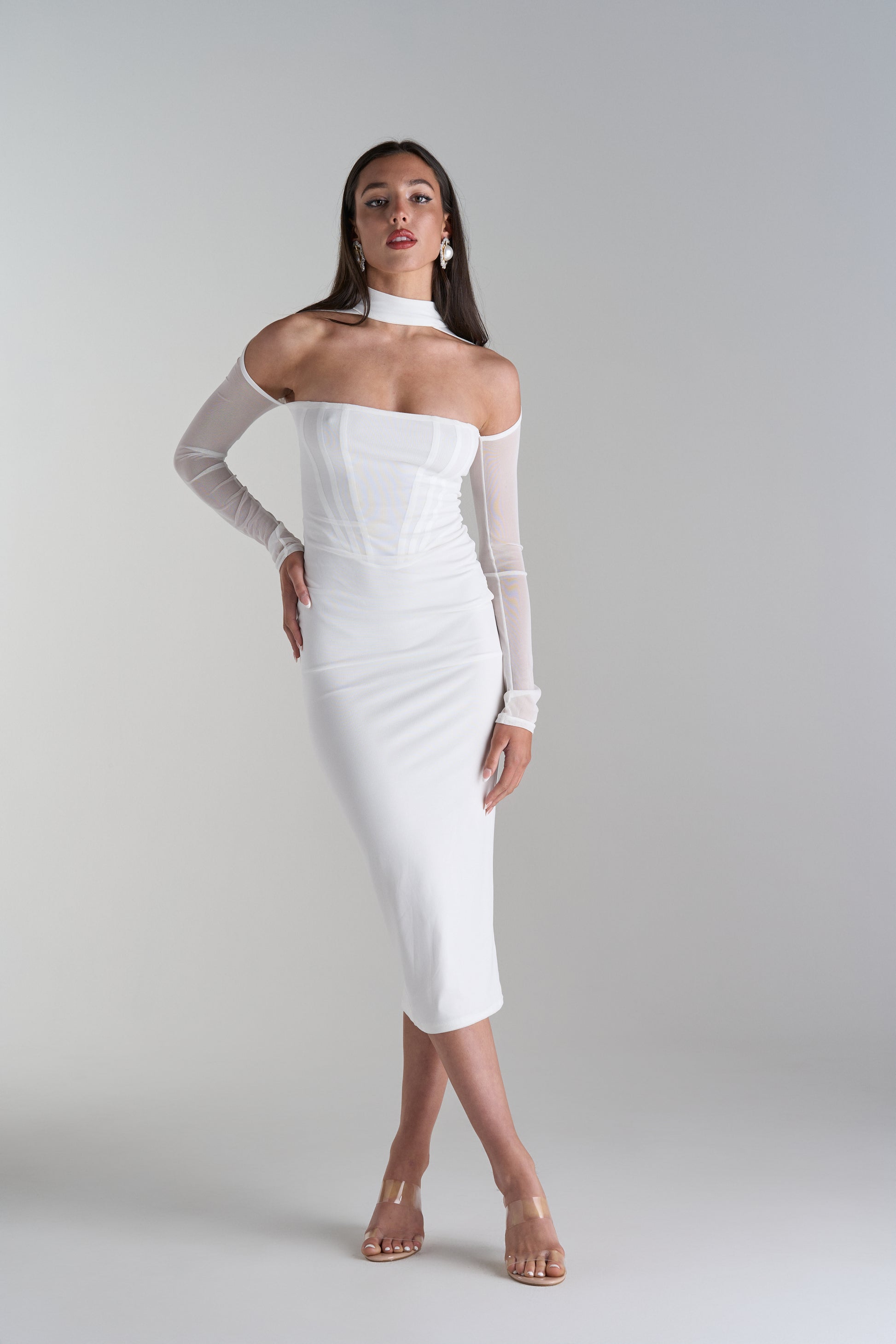 Model Wearing Callisandra Midi Dress