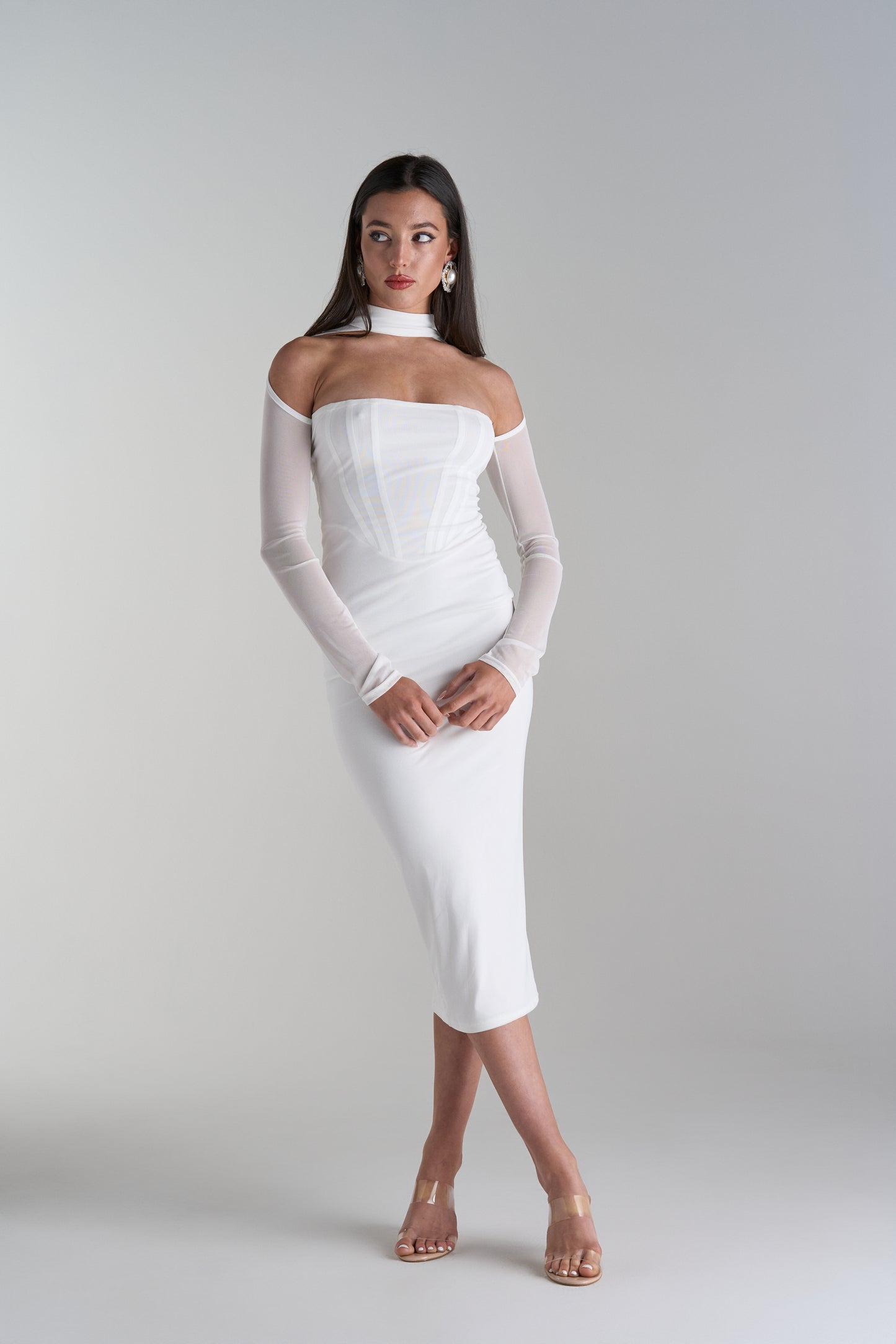 Model Wearing Callisandra Midi Dress