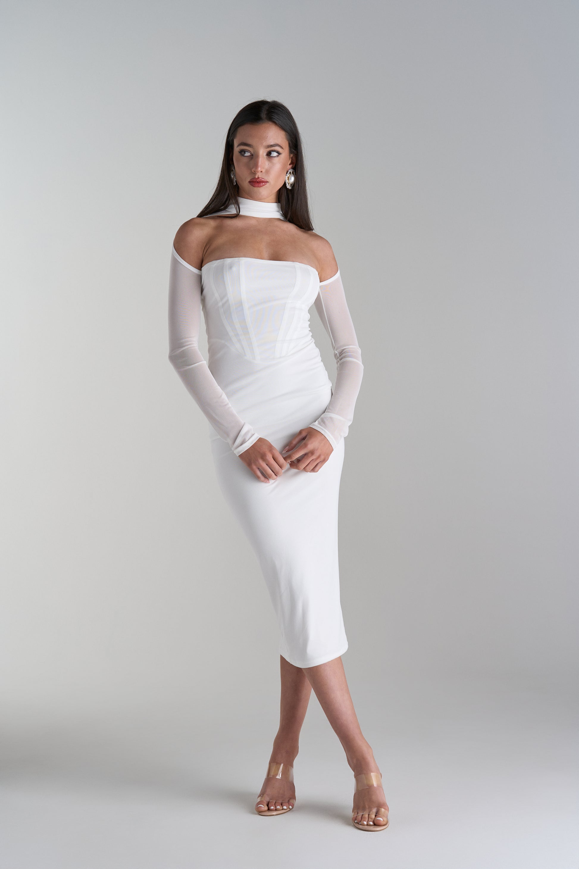 Model Wearing Callisandra Midi Dress