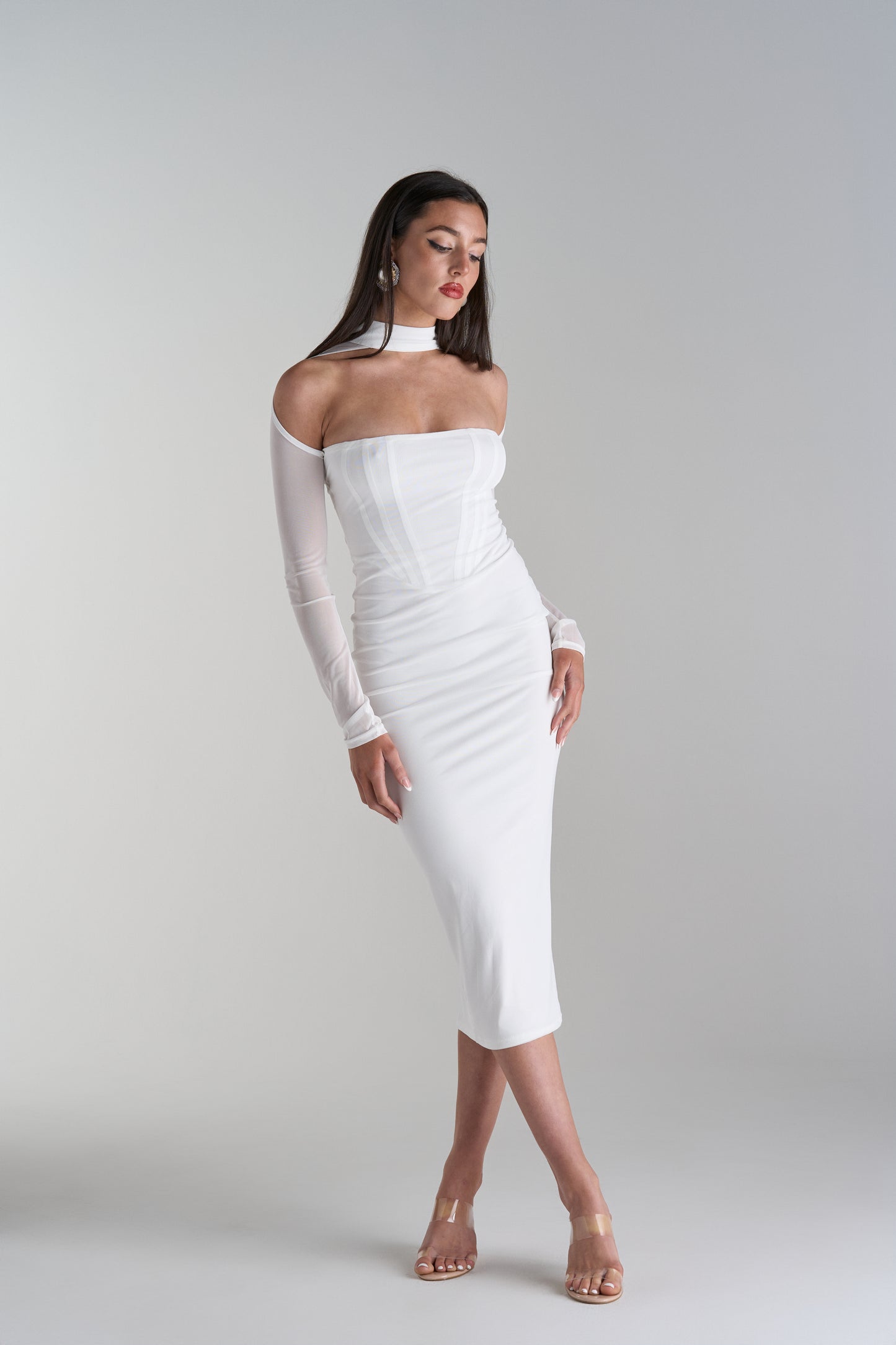 Model Wearing Callisandra Midi Dress