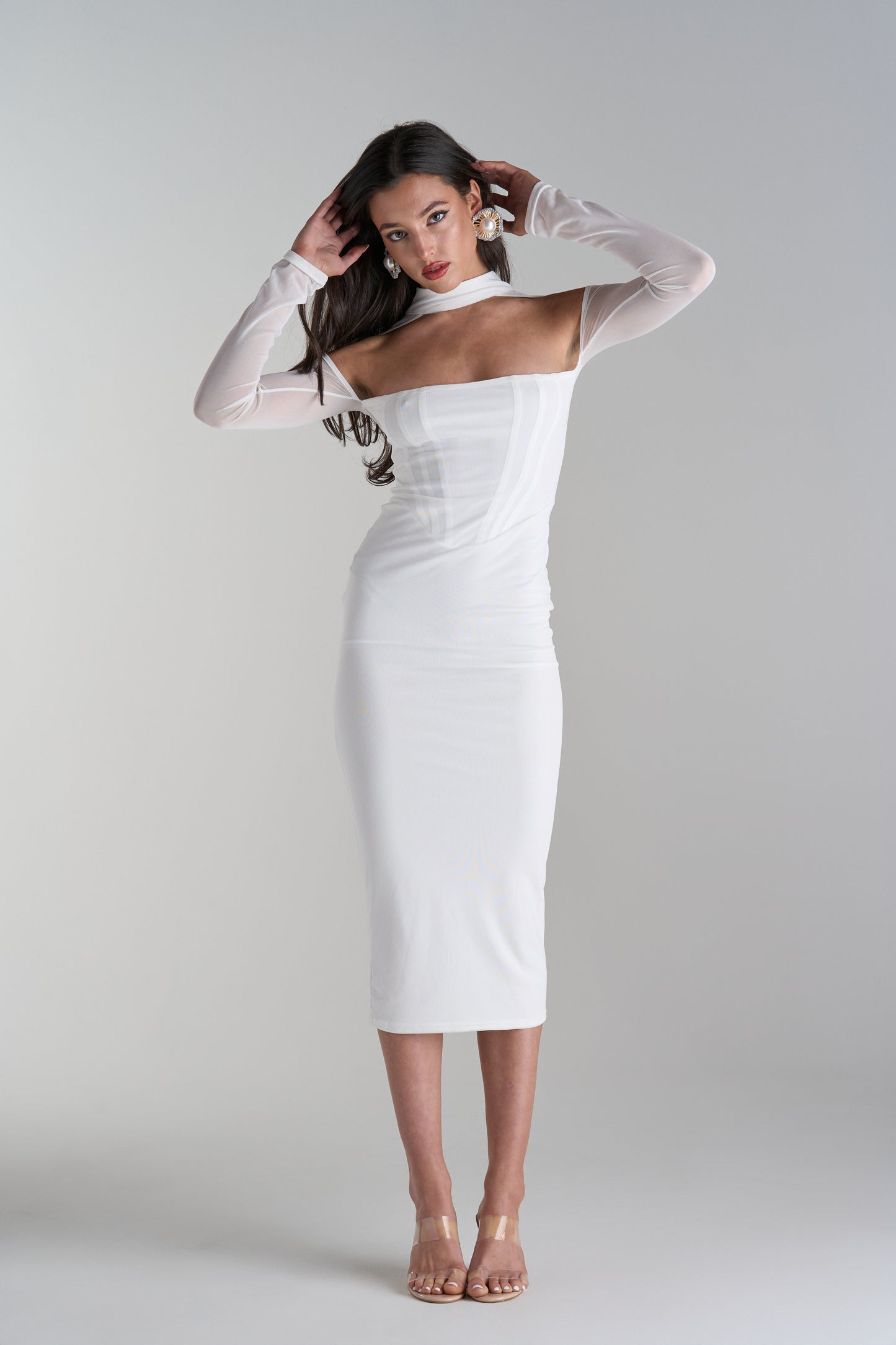 Model Wearing Callisandra Midi Dress