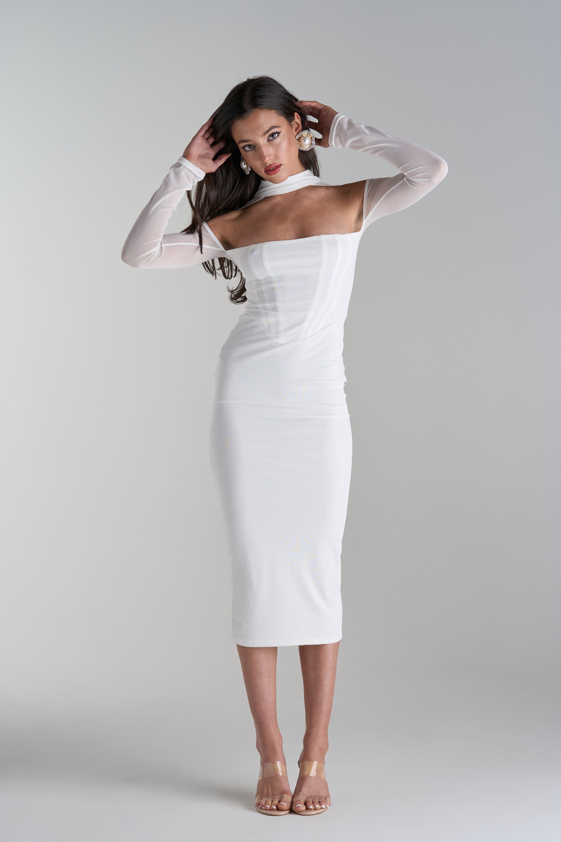 Model Wearing Callisandra Midi Dress