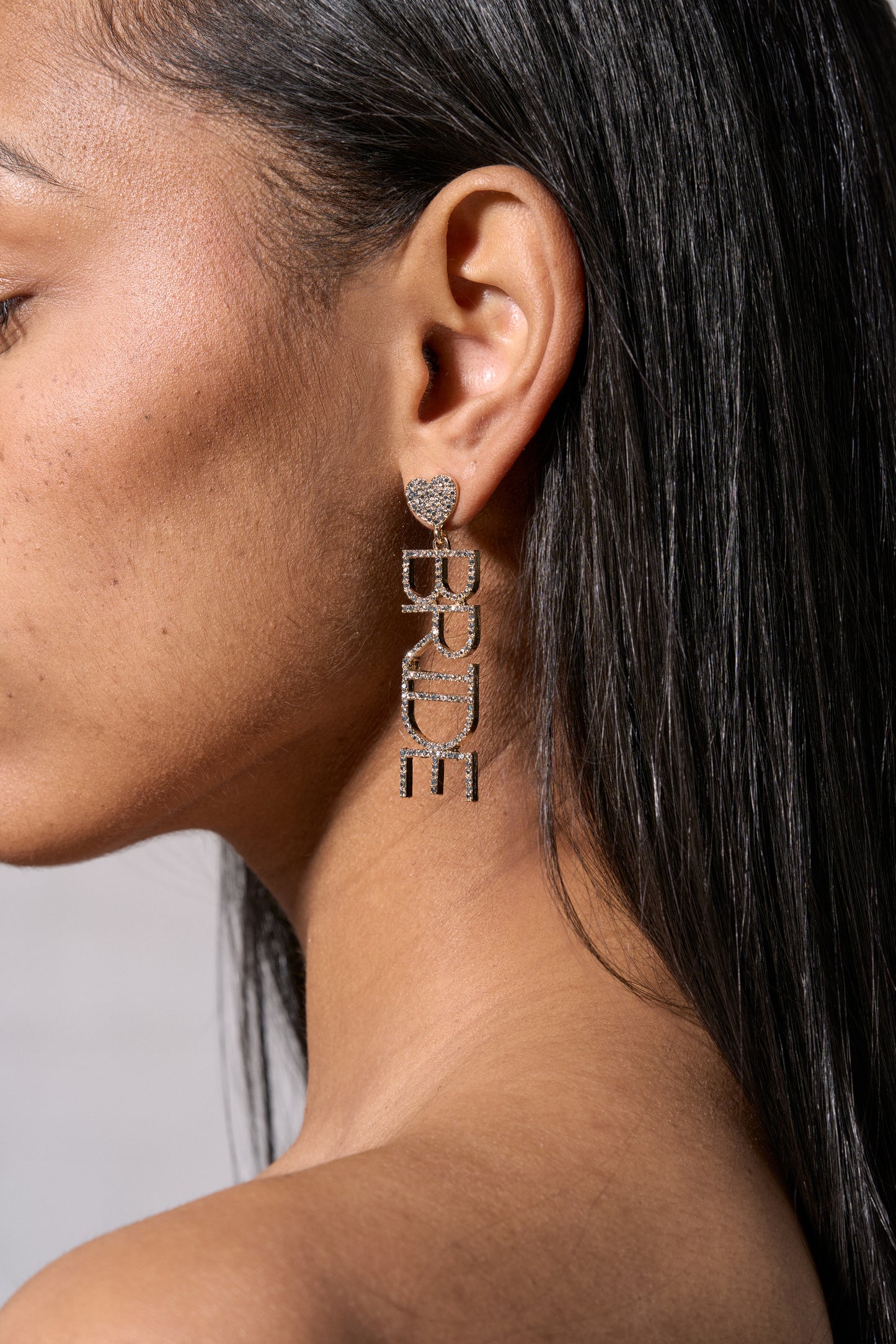 Heart Bride Drop Earrings on Model