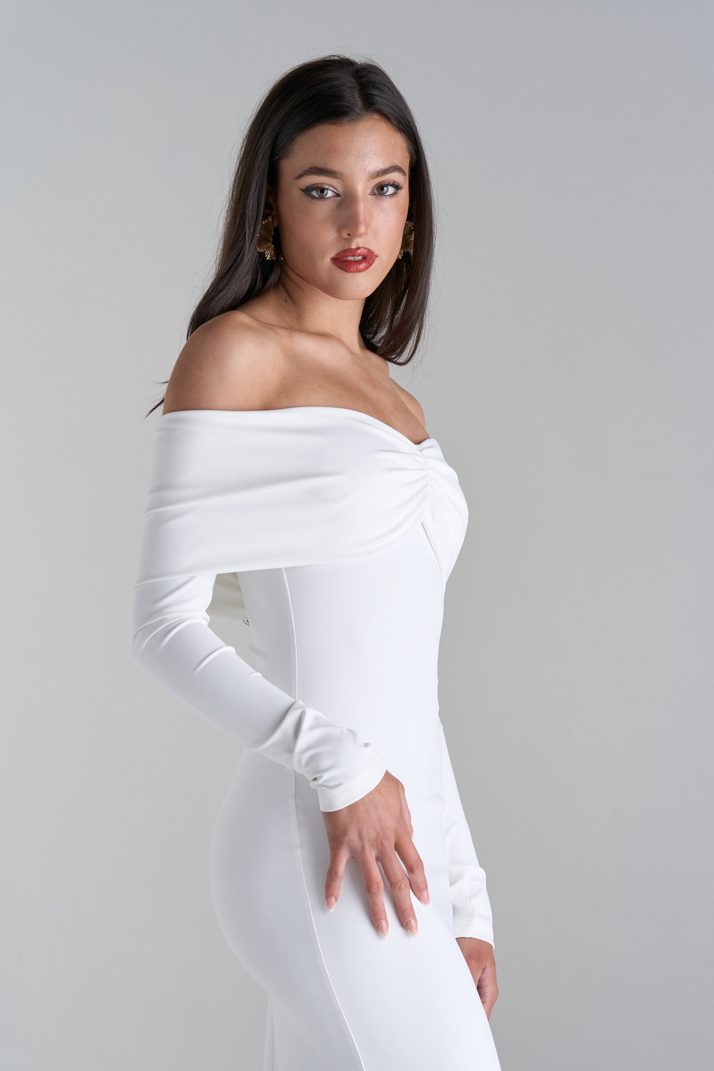 Model wearing long Dress