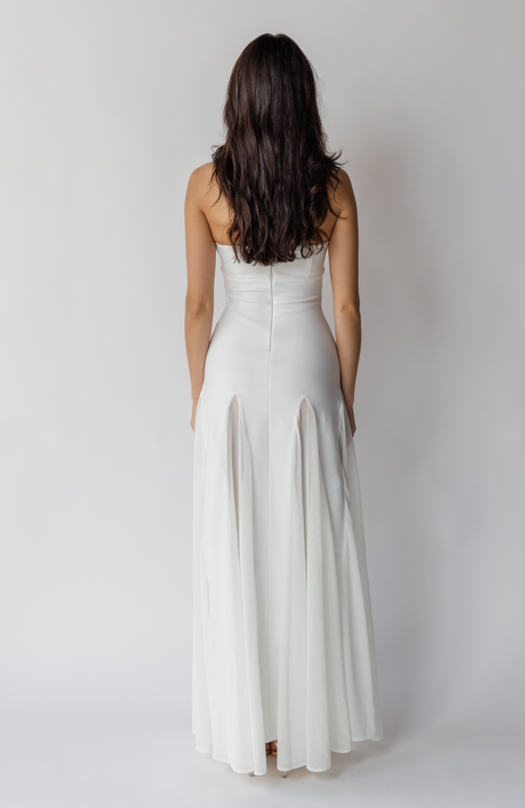 Model in Maxi Belle White Dress