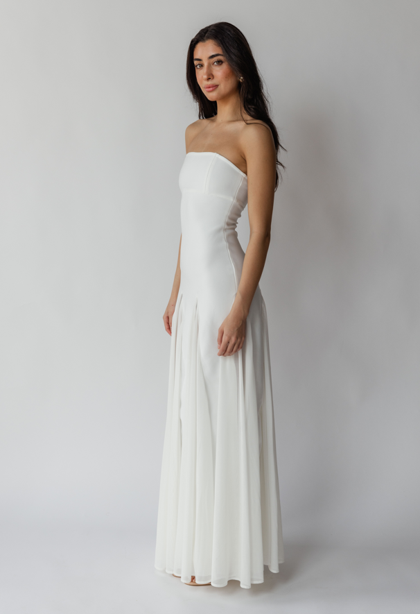 Model in Maxi Belle White Dress