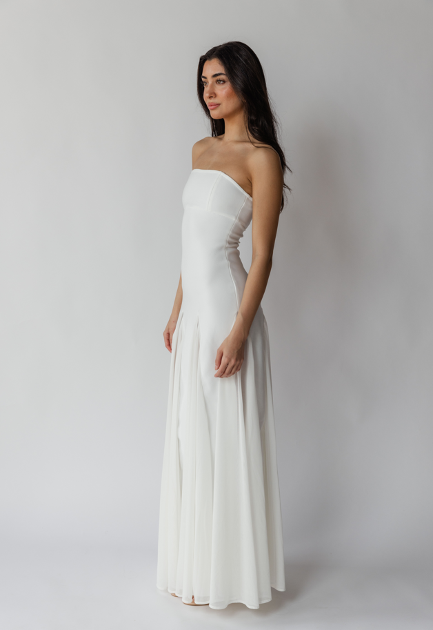 Model in Maxi Belle White Dress