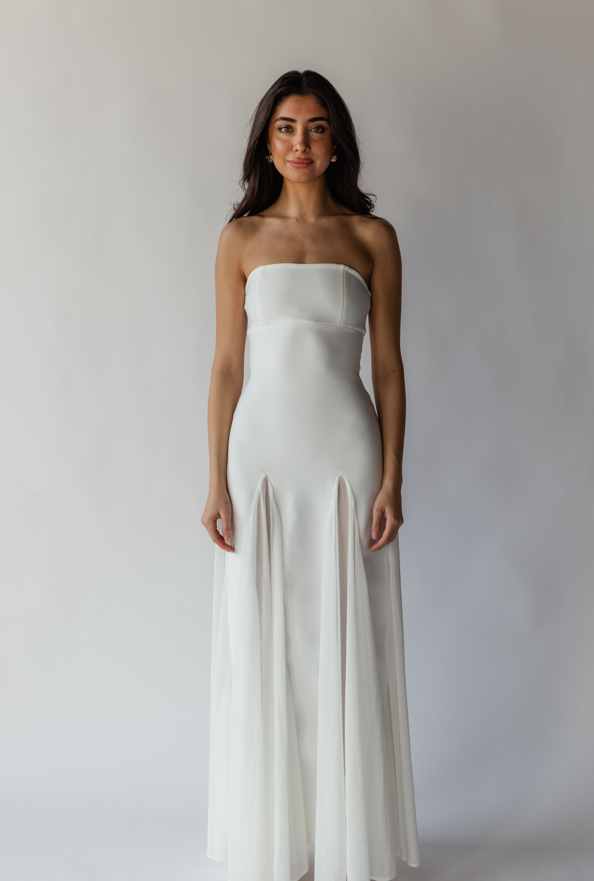 Model in Maxi Belle White Dress